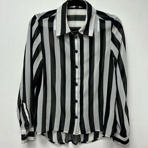G by Guess women's black and white striped shirt size XS Stripe Beetlejuice